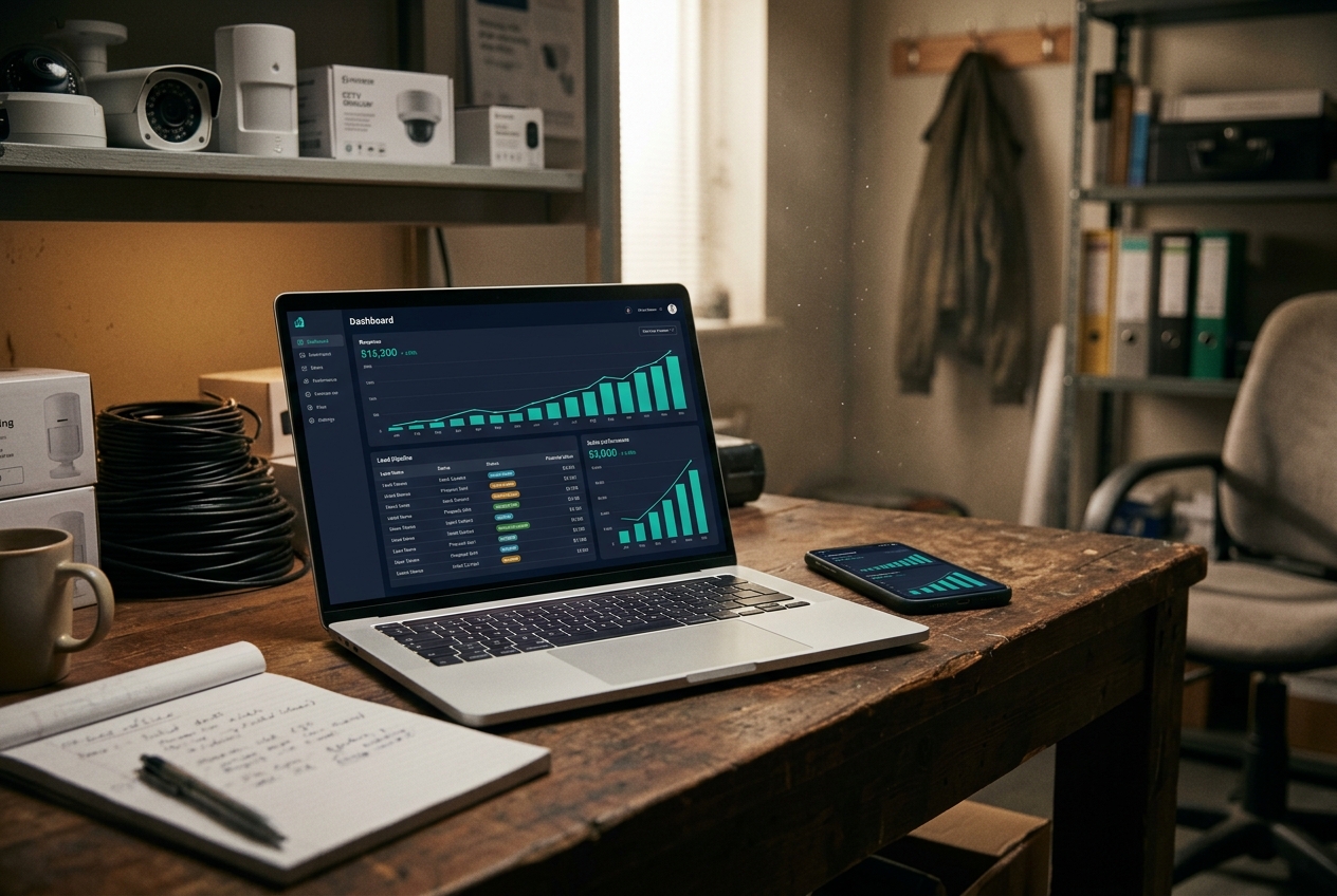 Security business growth dashboard with rising charts