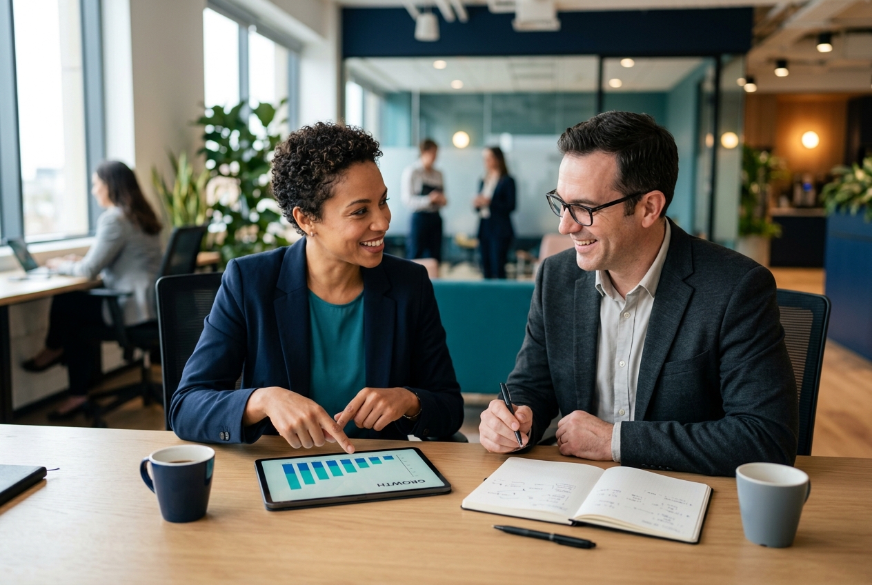 Security industry professionals reviewing a growth plan